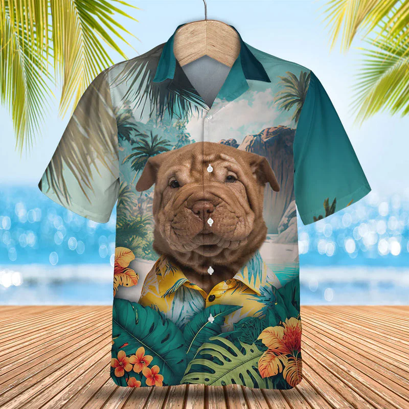 Shar Pei 3D Tropical Trendy Hawaiian Shirt, Dog Lover Trendy Hawaiian Shirt, Summer Trendy Hawaiian Shirt For Men And Women