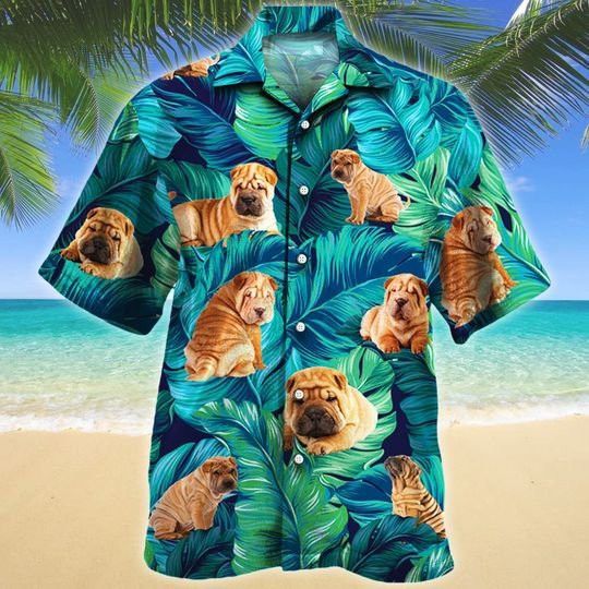 Shar Pei Dog Lovers Hawaiian Style For Summertime All Printed 3D Hawaiian Shirt