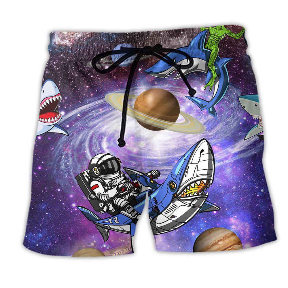 Shark Alien Space With Magic Color Trendy Aloha Hawaiian Beach Shorts