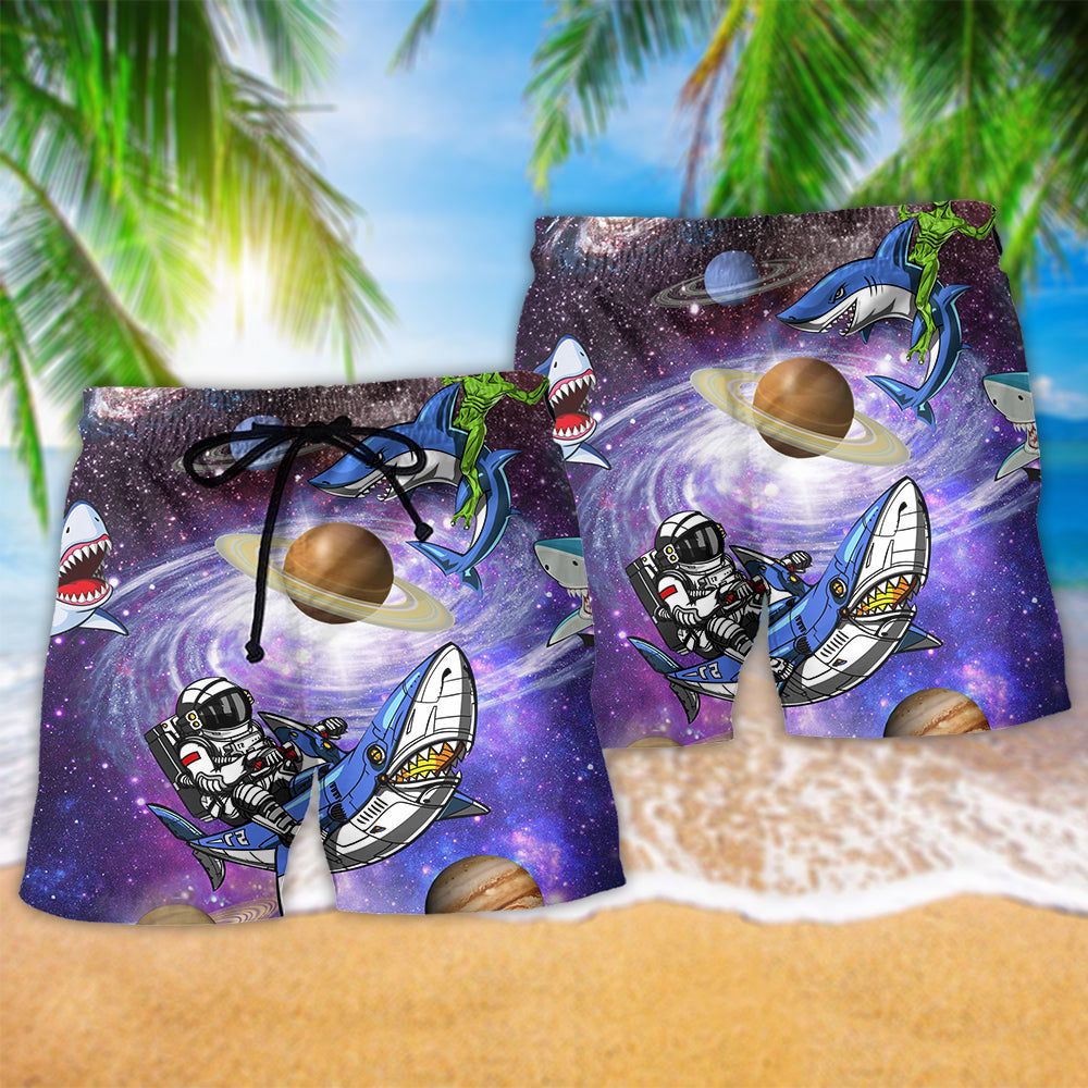 Shark Alien Space With Magic Color Trendy Aloha Hawaiian Beach Shorts