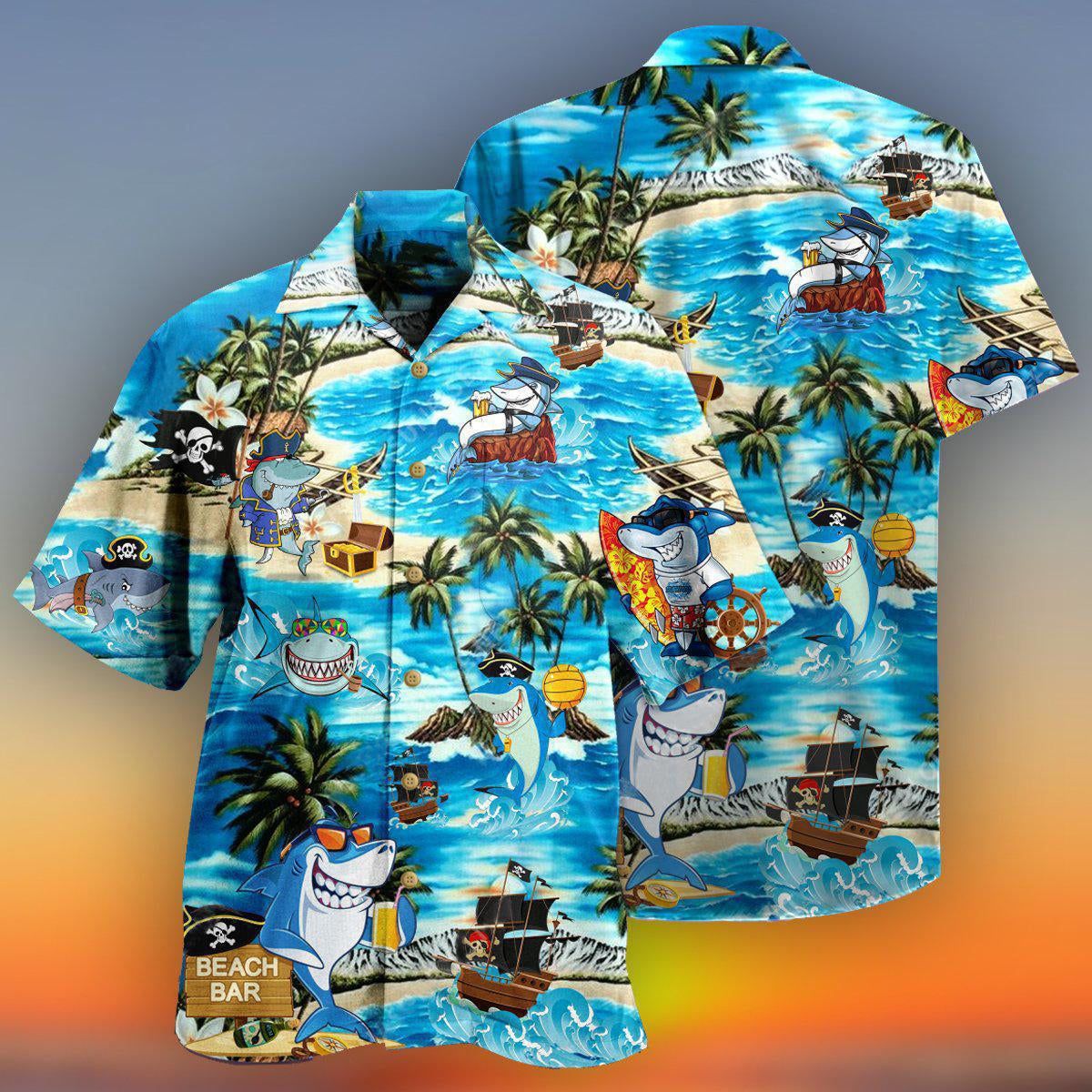 Shark Amazing Pirate Beach Bar Hawaiian Shirt