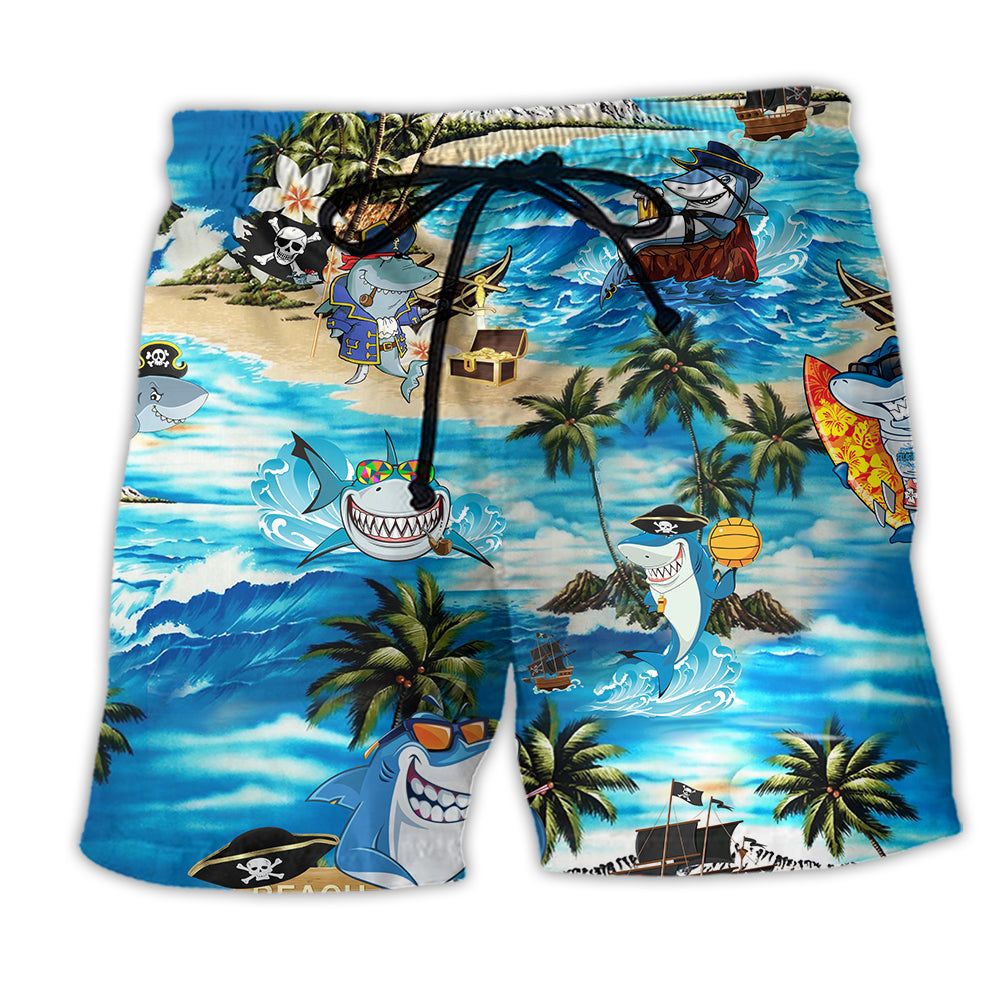 Shark Amazing Pirate Beach Bar Trendy Aloha Hawaiian Beach Shorts