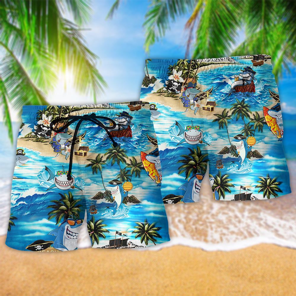 Shark Amazing Pirate Beach Bar Trendy Aloha Hawaiian Beach Shorts