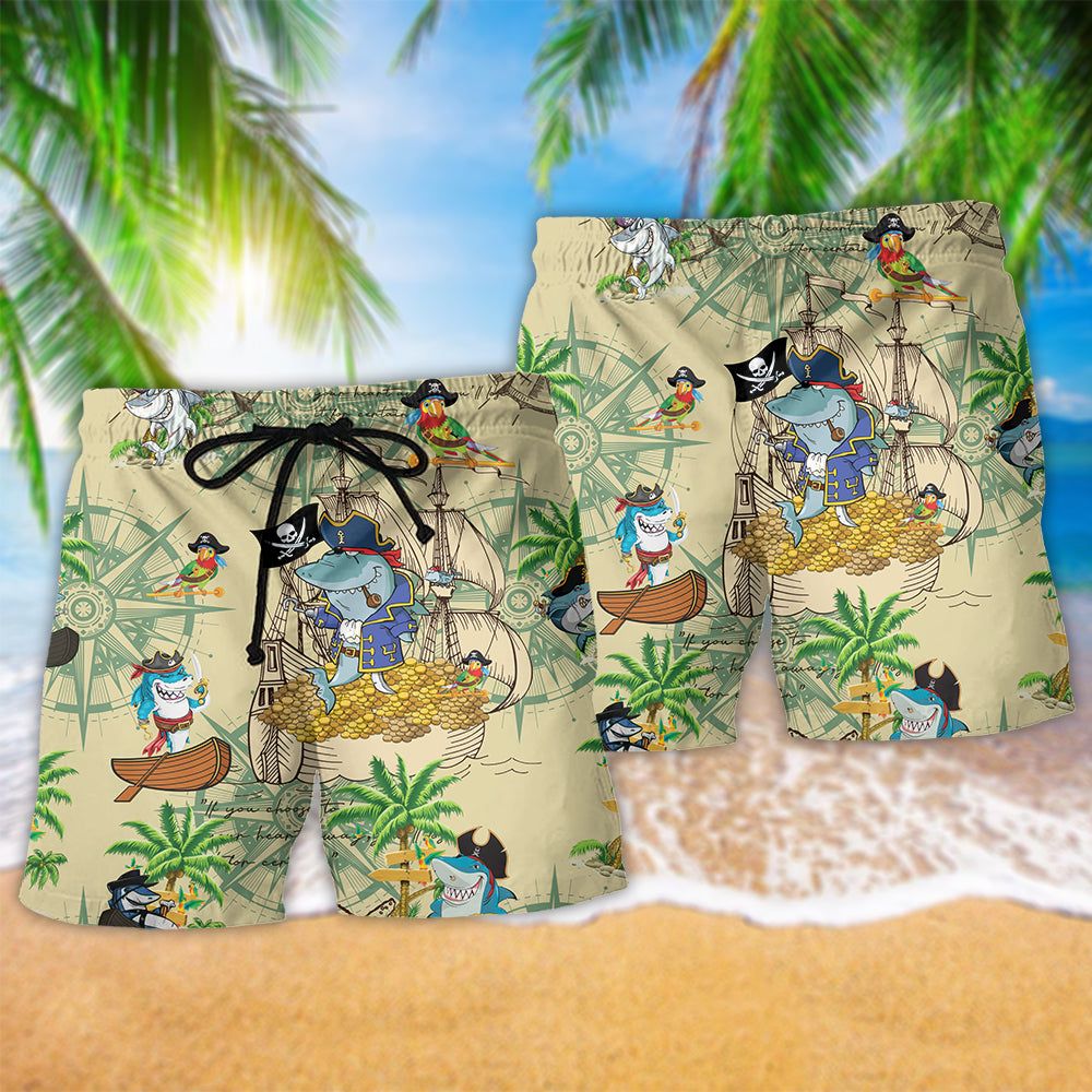 Shark Amazing Pirate Sharks Trendy Aloha Hawaiian Beach Shorts