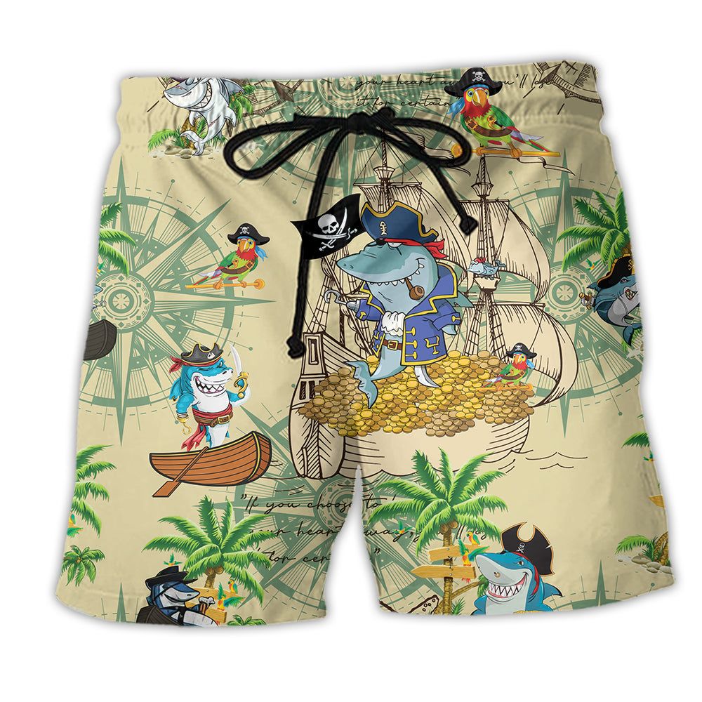 Shark Amazing Pirate Sharks Trendy Aloha Hawaiian Beach Shorts