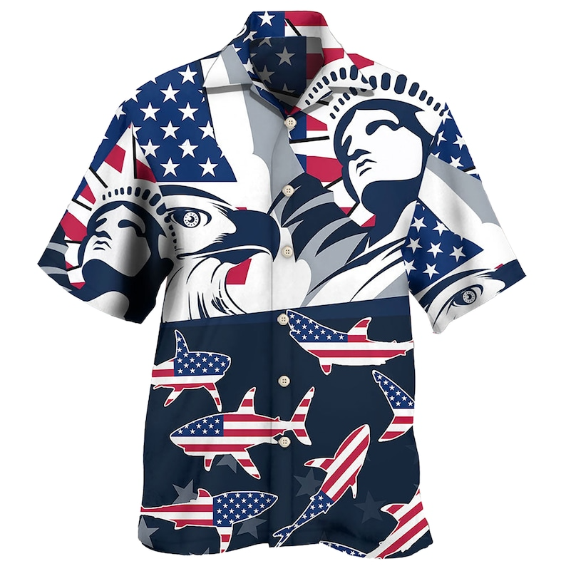 Shark America Independence Day Trendy Hawaiian Shirts