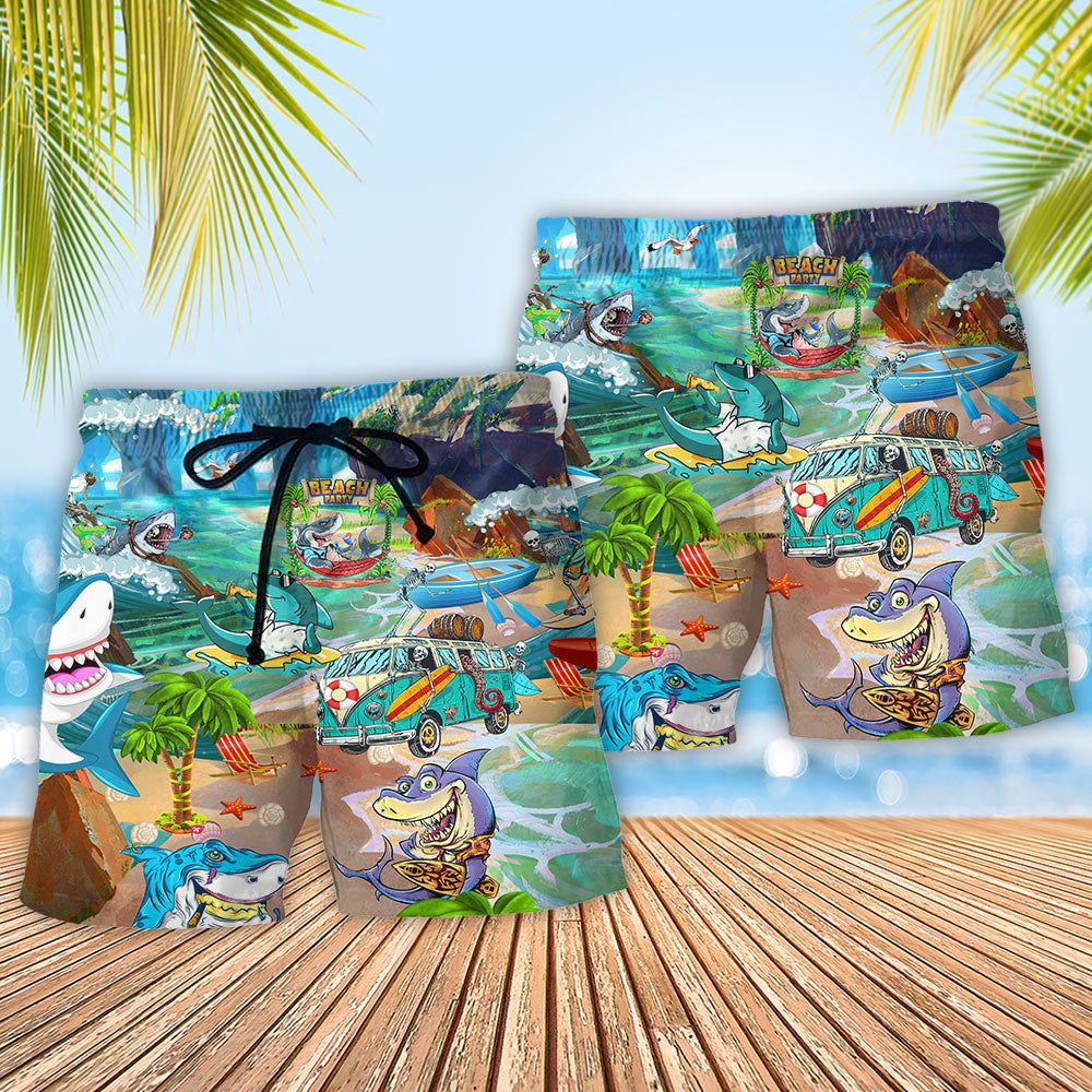 Shark And Skeletons On Summer Beach Party Trendy Aloha Hawaiian Beach Shorts