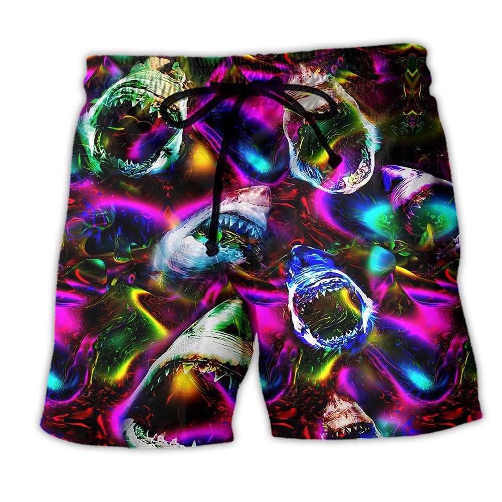 Shark Angry Loves Color Cool Trendy Aloha Hawaiian Beach Shorts Shark Angry Loves Color Cool Trendy Aloha Hawaiian Beach Shorts