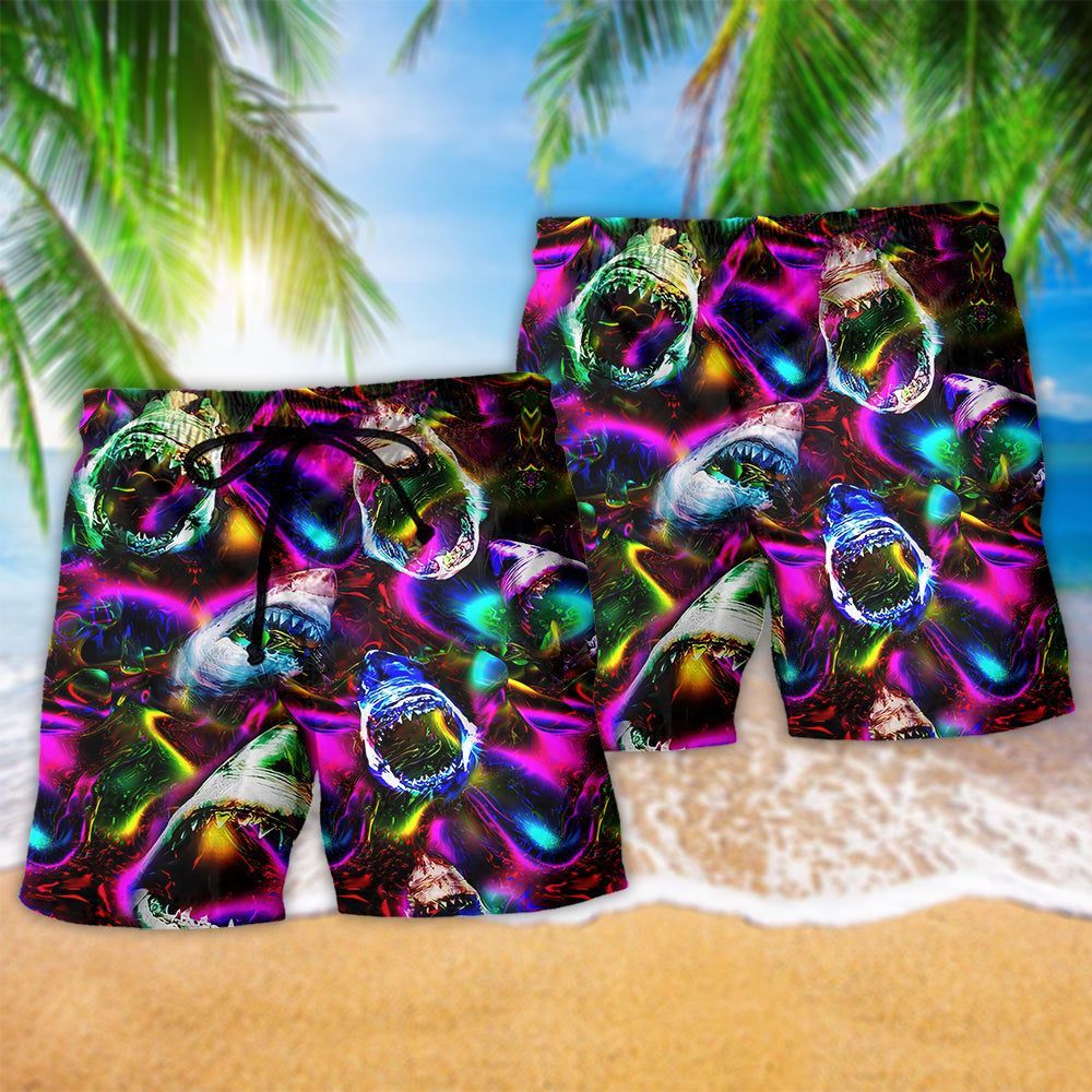 Shark Angry Loves Color Cool Trendy Aloha Hawaiian Beach Shorts