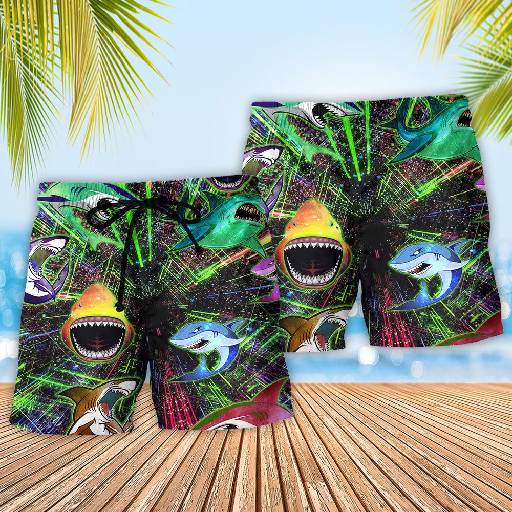 Shark Angry Neon Stunning Style Trendy Aloha Hawaiian Beach Shorts