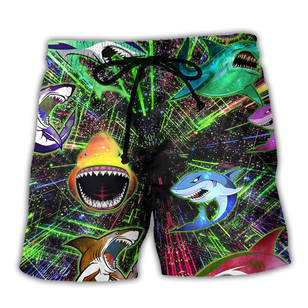Shark Angry Neon Stunning Style Trendy Aloha Hawaiian Beach Shorts