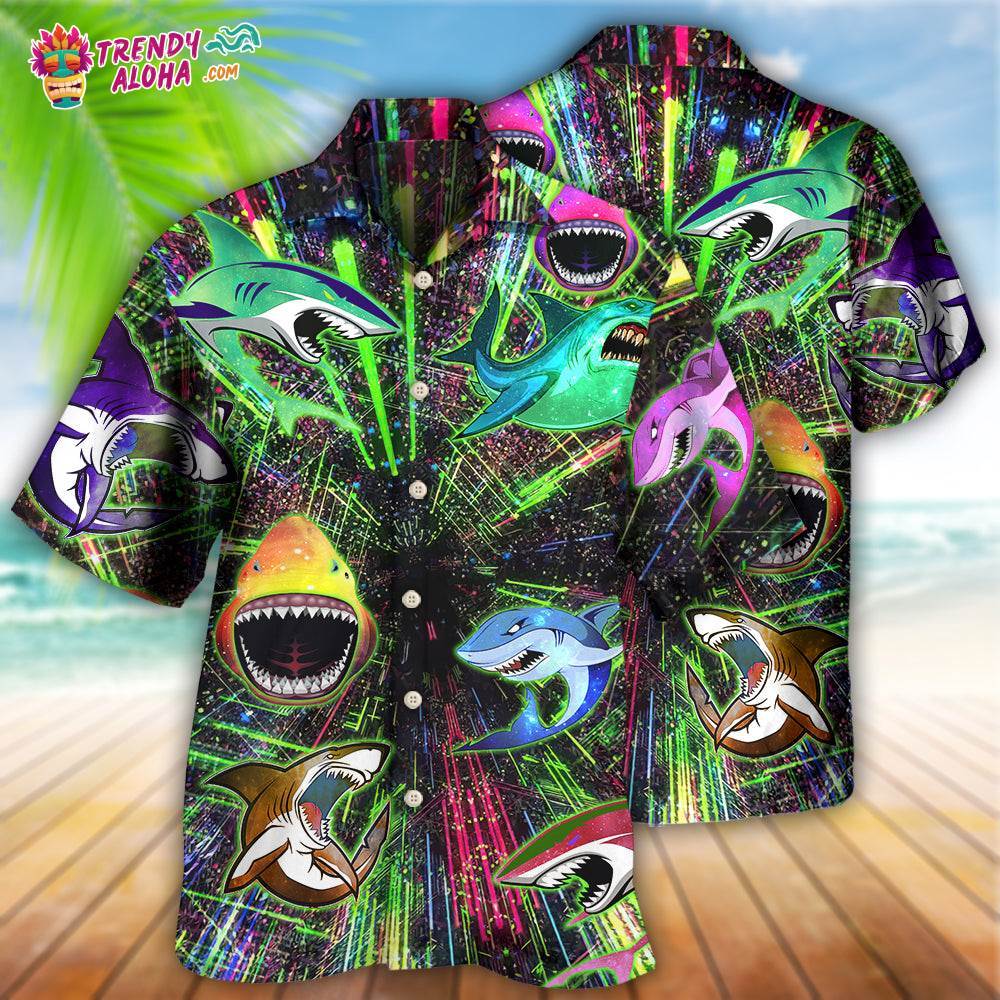 Shark Angry Neon Style Hawaiian Shirt – Trendy Aloha