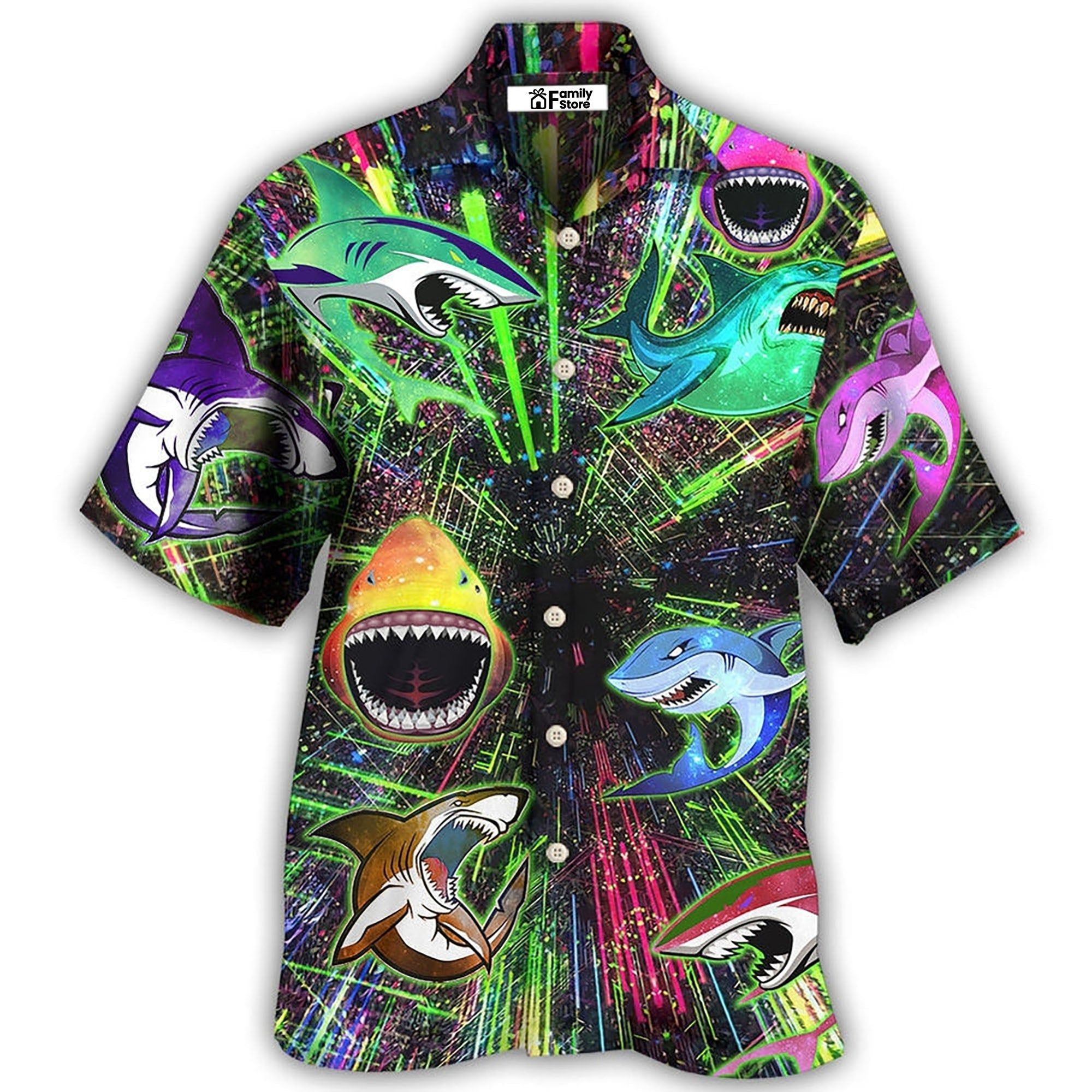 Shark Angry Neon Style Hawaiian Shirt Shark Angry Neon Style Hawaiian Shirt