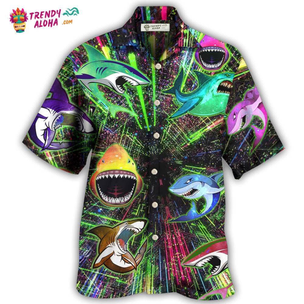 Shark Angry Neon Style Hawaiian Shirt – Trendy Aloha