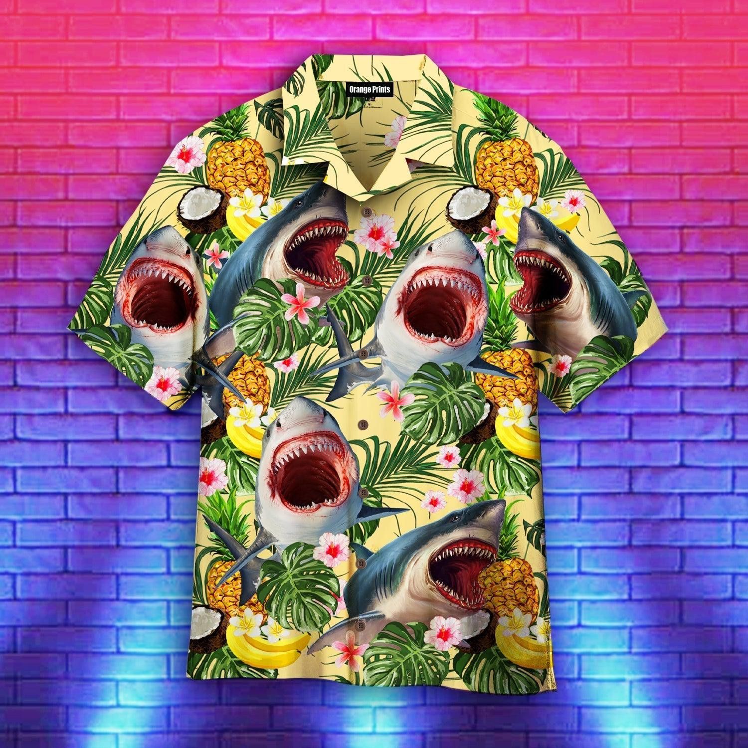 Shark Attack Pineapple Tropical Trendy Hawaiian Shirt For