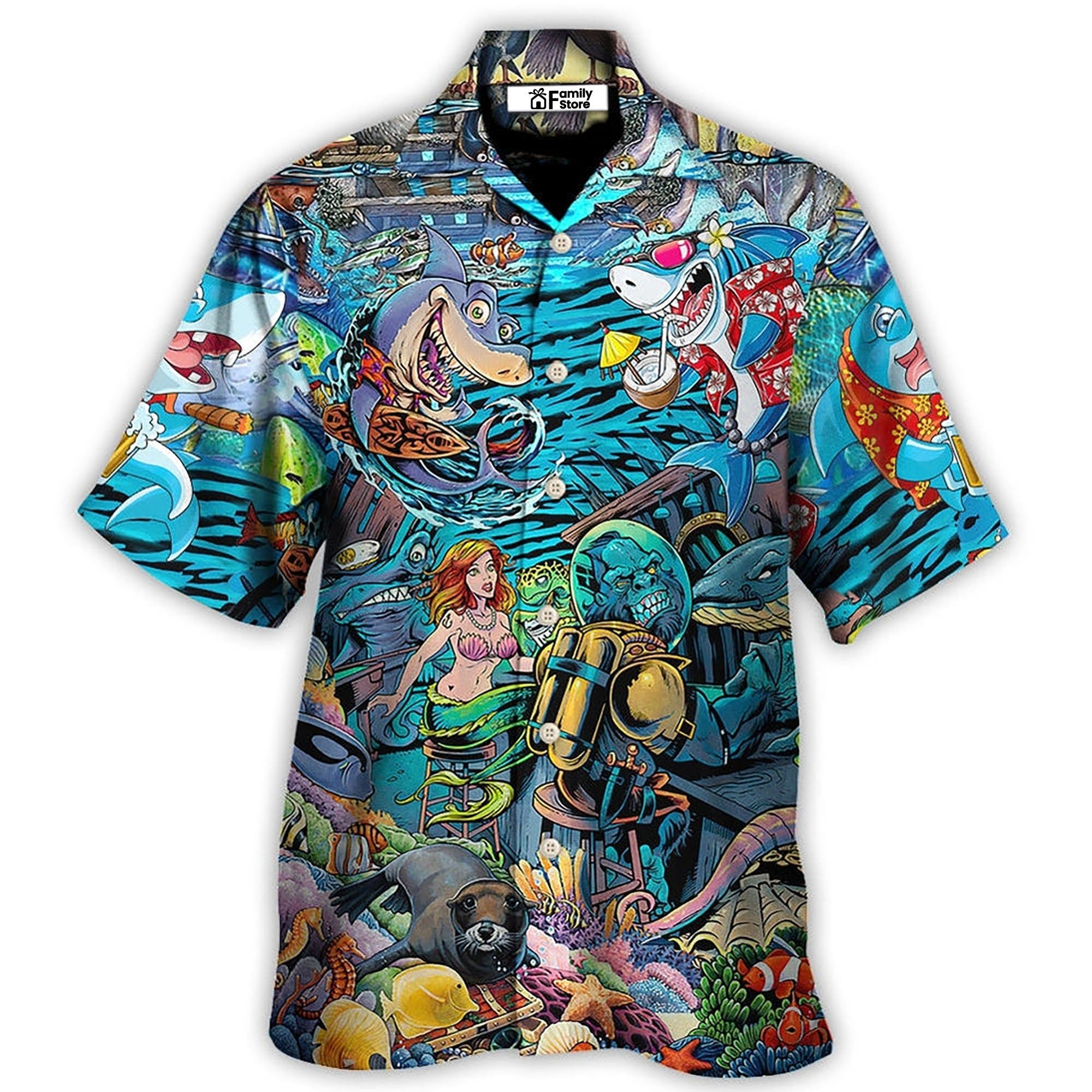 Shark Bar With Animal Underwater Hawaiian Shirt Shark Bar With Animal Underwater Hawaiian Shirt