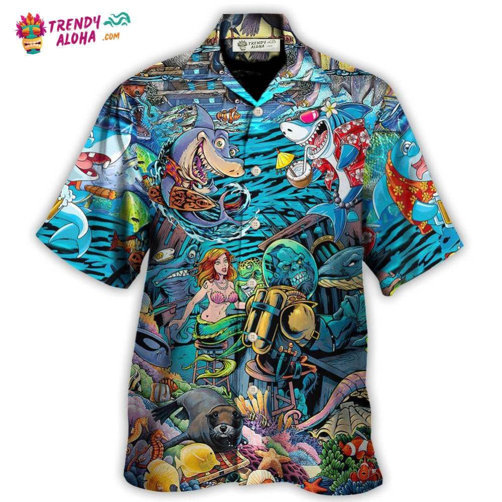 Shark Bar With Animal Underwater Hawaiian Shirt – Trendy Aloha