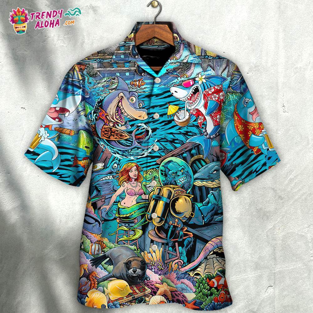 Shark Bar With Animal Underwater Hawaiian Shirt – Trendy Aloha
