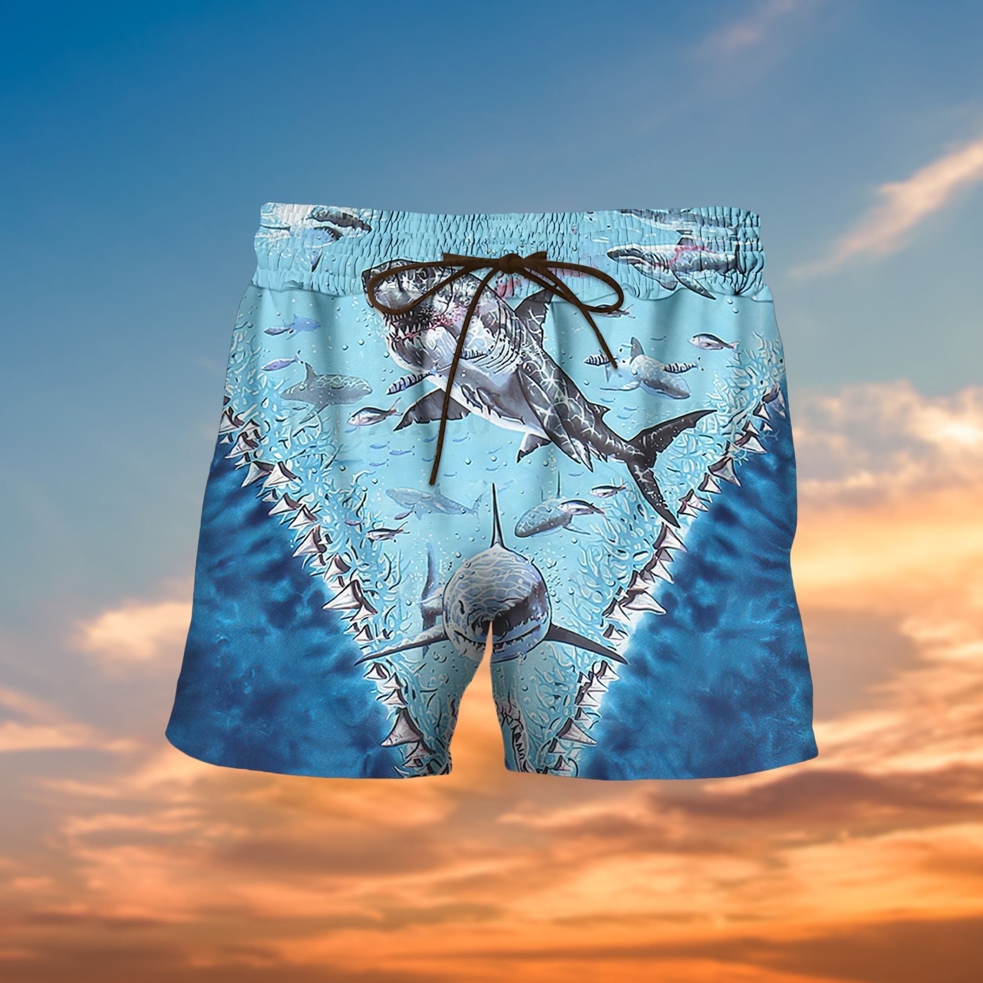 Shark Blue 3D All Over Printed Hawaiian Shirt And Shorts