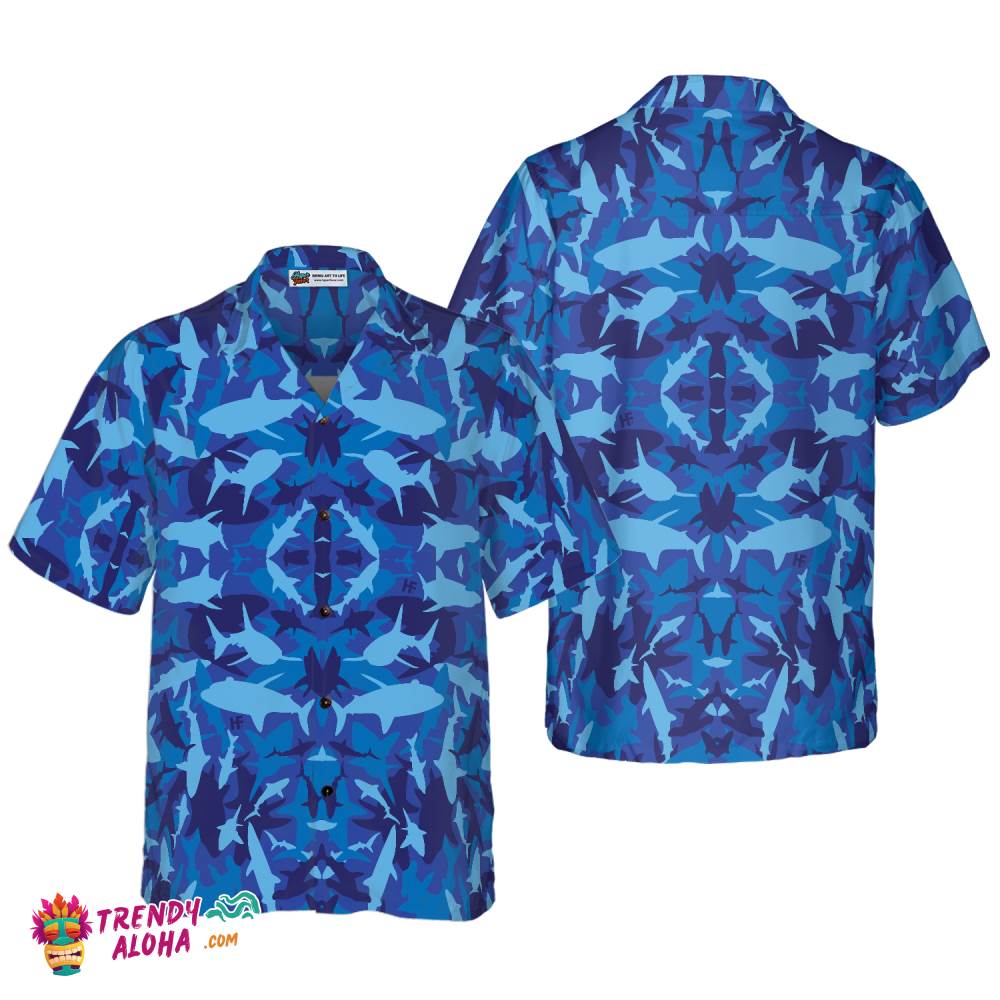 Shark Blue Camo Pattern Hawaiian Shirt