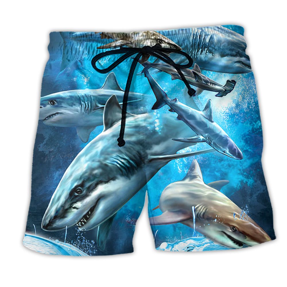 Shark Blue Ocean Life Basic Trendy Aloha Hawaiian Beach Shorts Shark Blue Ocean Life Basic Trendy Aloha Hawaiian Beach Shorts