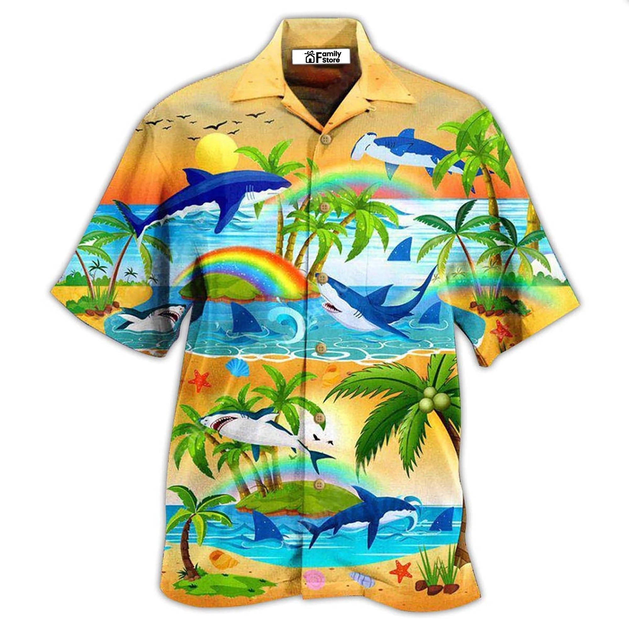 Shark Bright Rainbow And Sharks Hawaiian Shirt Shark Bright Rainbow And Sharks Hawaiian Shirt