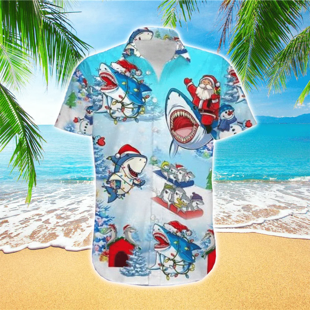 Shark Christmas Trendy Hawaiian Shirt, Chrismas Shirt For Shark Lover Shark Christmas Trendy Hawaiian Shirt, Chrismas Shirt For Shark Lover