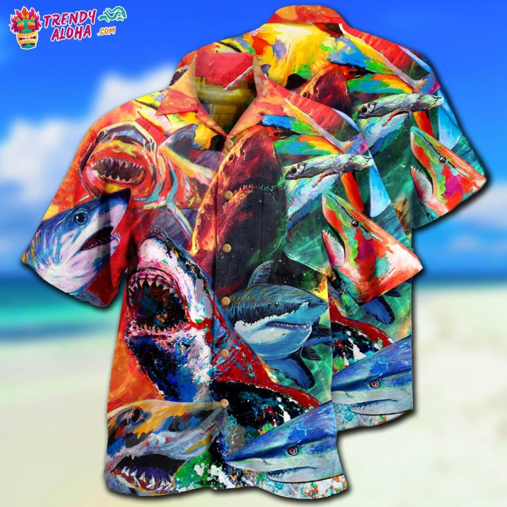 Shark Colorful Just Wanna Have Fun Hawaiian Shirt – Trendy Aloha