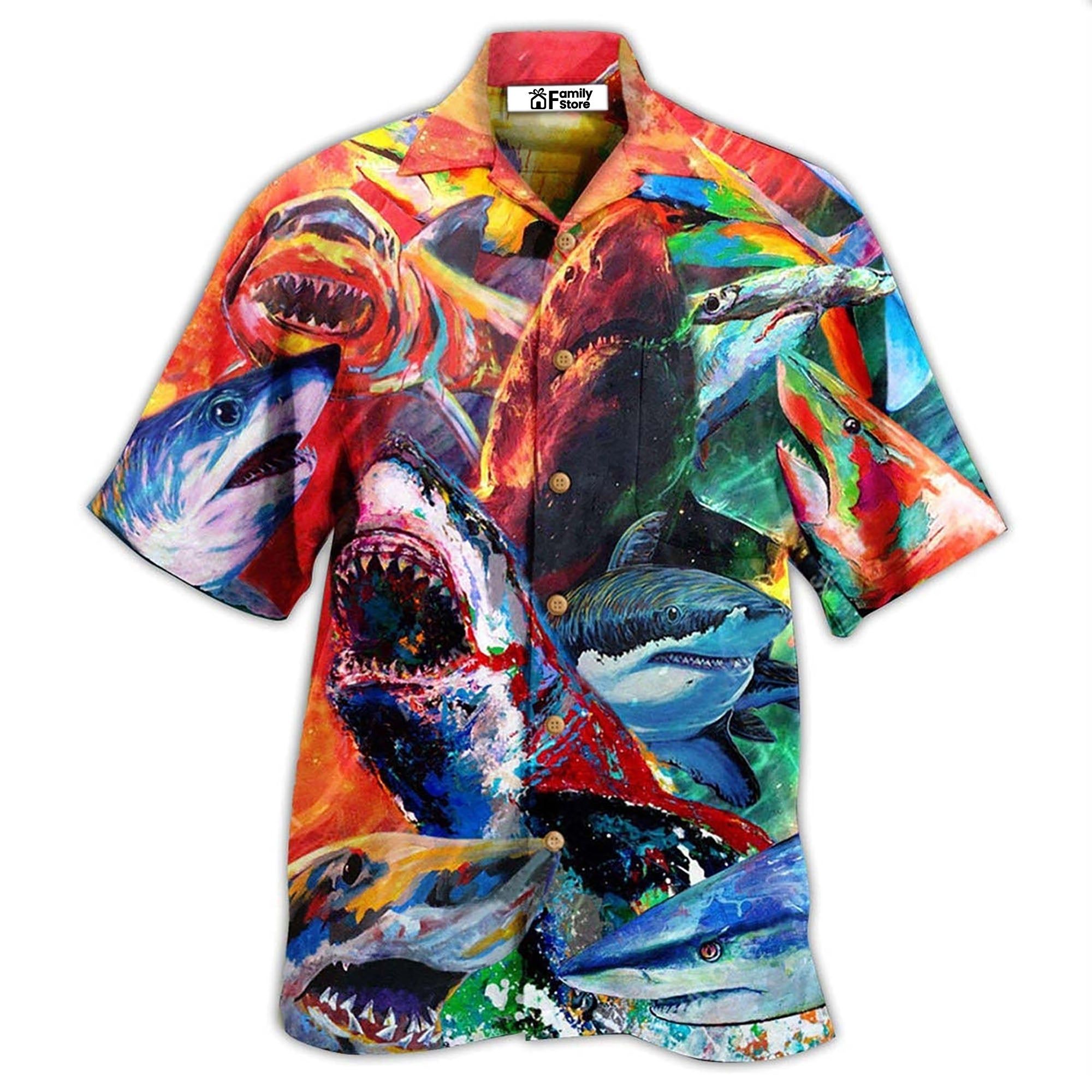 Shark Colorful Just Wanna Have Fun Hawaiian Shirt Shark Colorful Just Wanna Have Fun Hawaiian Shirt