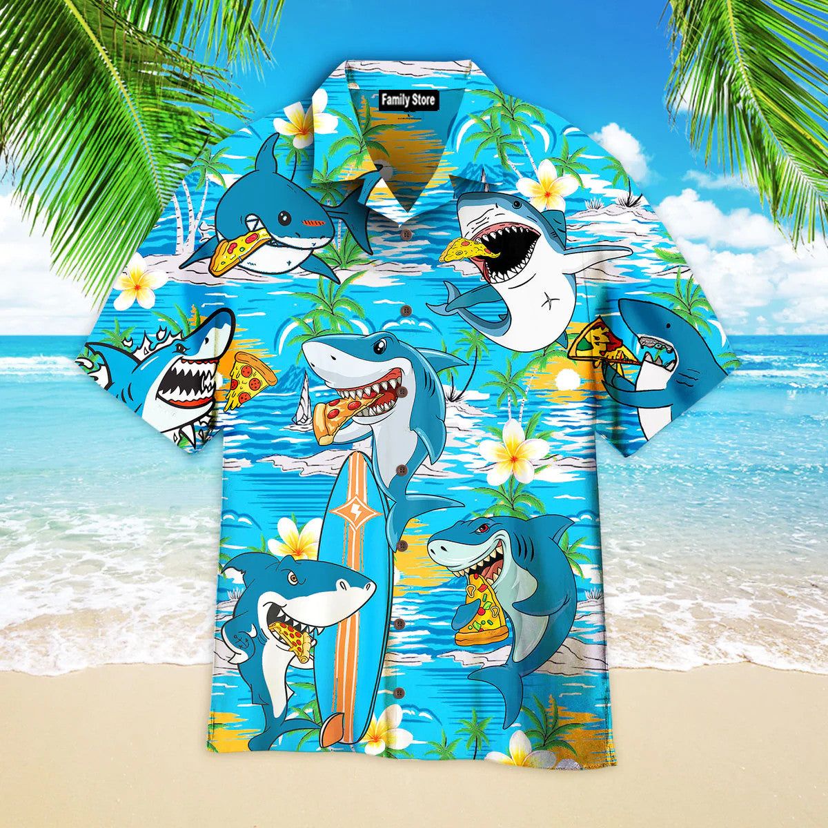 Shark Eating Pizza Hawaiian Shirts