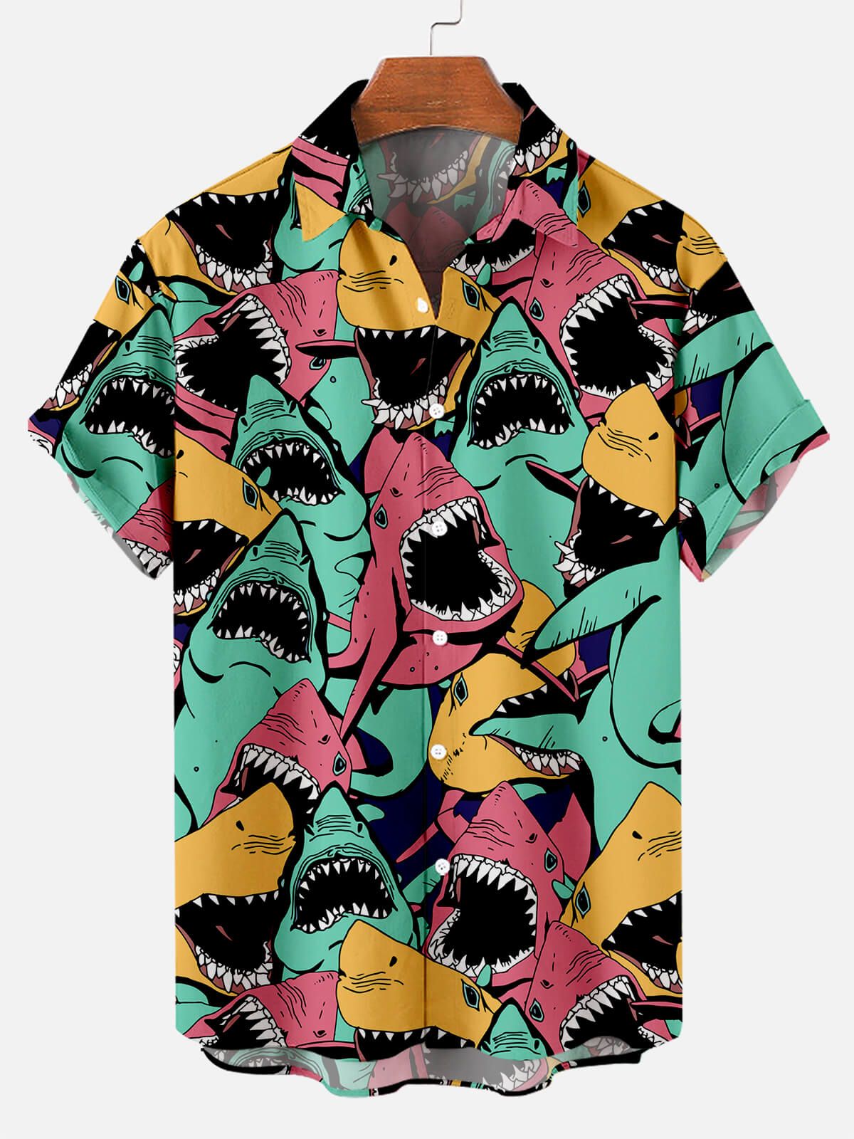 Shark Encounter: Hawaiian Shirt with Deep Sea Shark Theme Shark Encounter: Hawaiian Shirt with Deep Sea Shark Theme