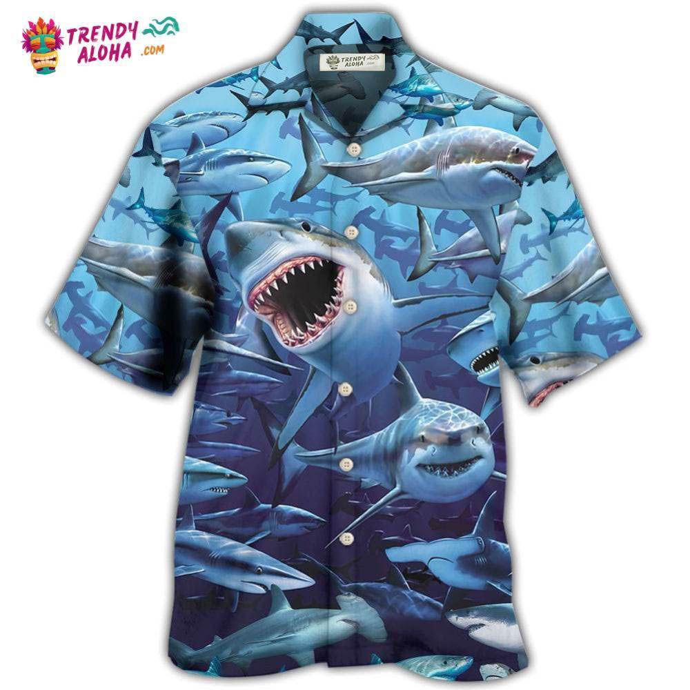 Shark Family Hunting Together Hawaiian Shirt – Trendy Aloha Shark Family Hunting Together Hawaiian Shirt – Trendy Aloha