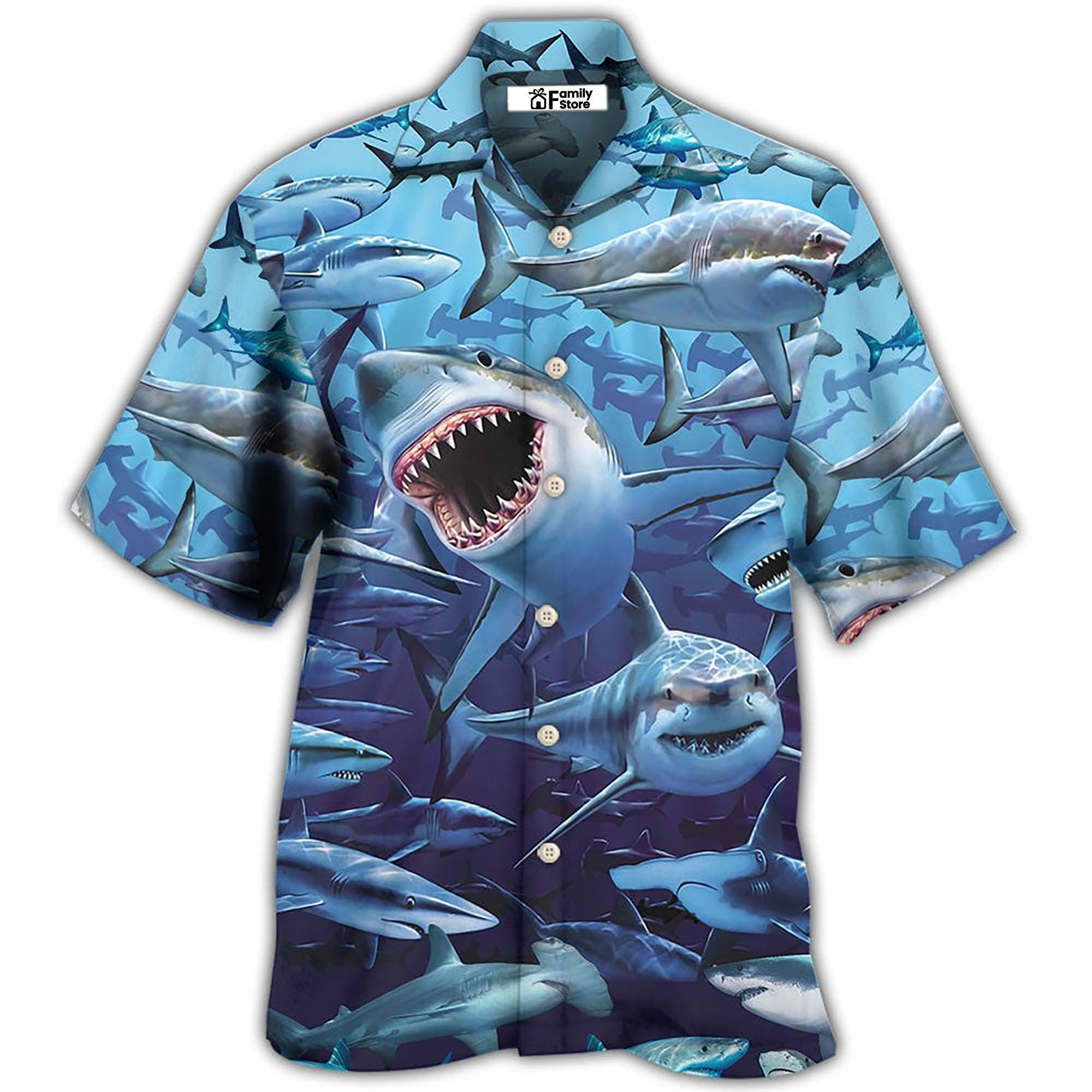 Shark Family Hunting Together Hawaiian Shirt Shark Family Hunting Together Hawaiian Shirt