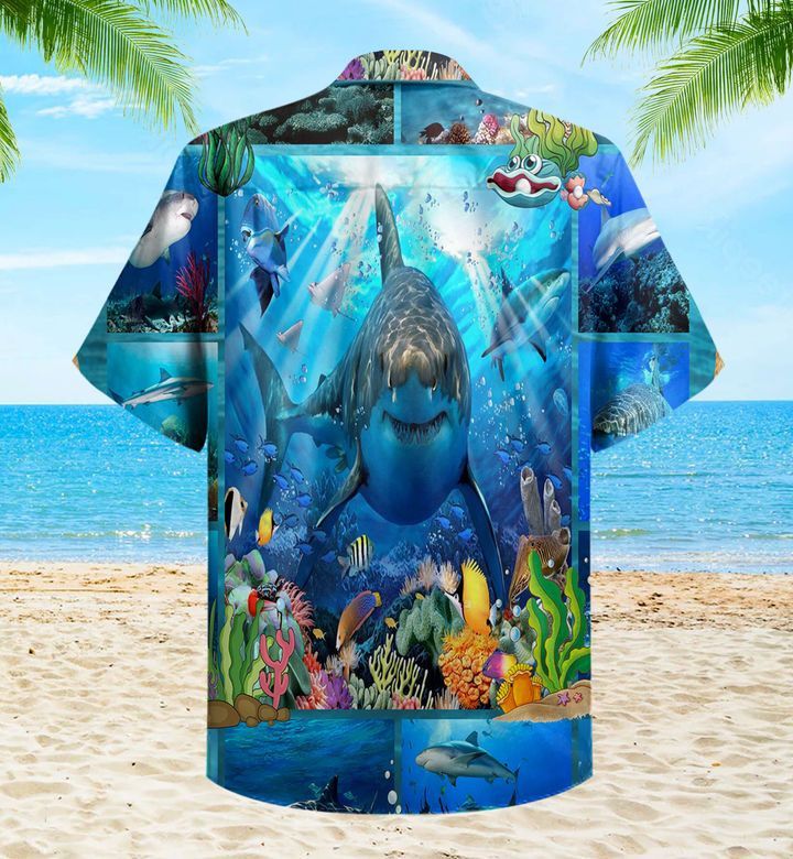 Shark Fish Coral Blue Trendy Hawaiian Shirt 3D Summer Gifts