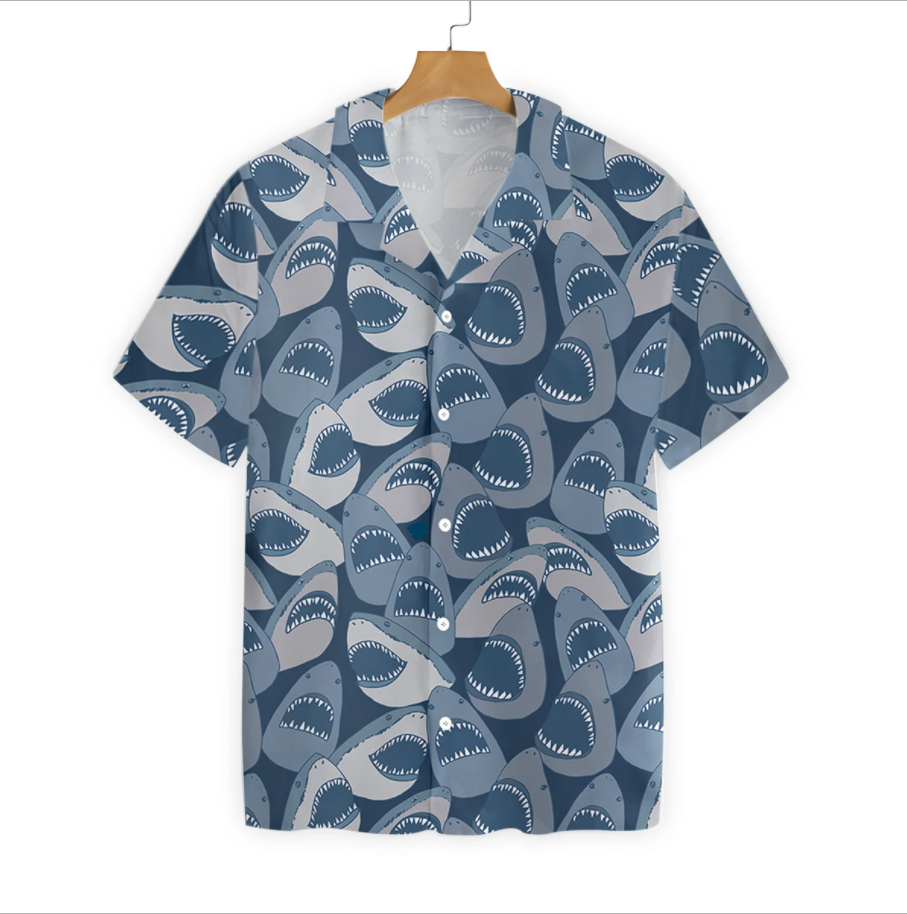 Shark Frenzy Aloha: Hawaiian Shirt with Shark Motif Shark Frenzy Aloha: Hawaiian Shirt with Shark Motif
