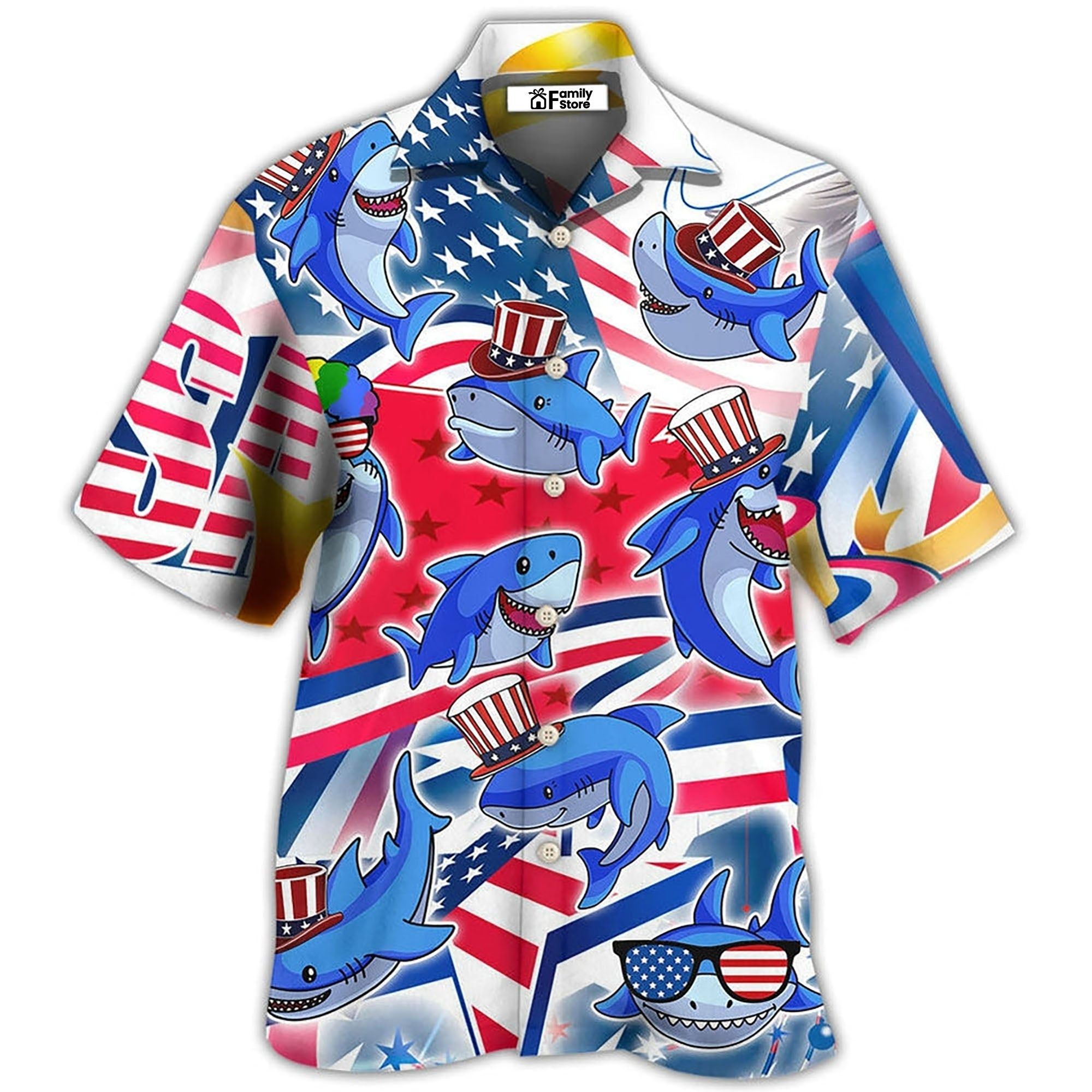 Shark Funny Usa Flag Independence Day Hawaiian Shirt Shark Funny Usa Flag Independence Day Hawaiian Shirt