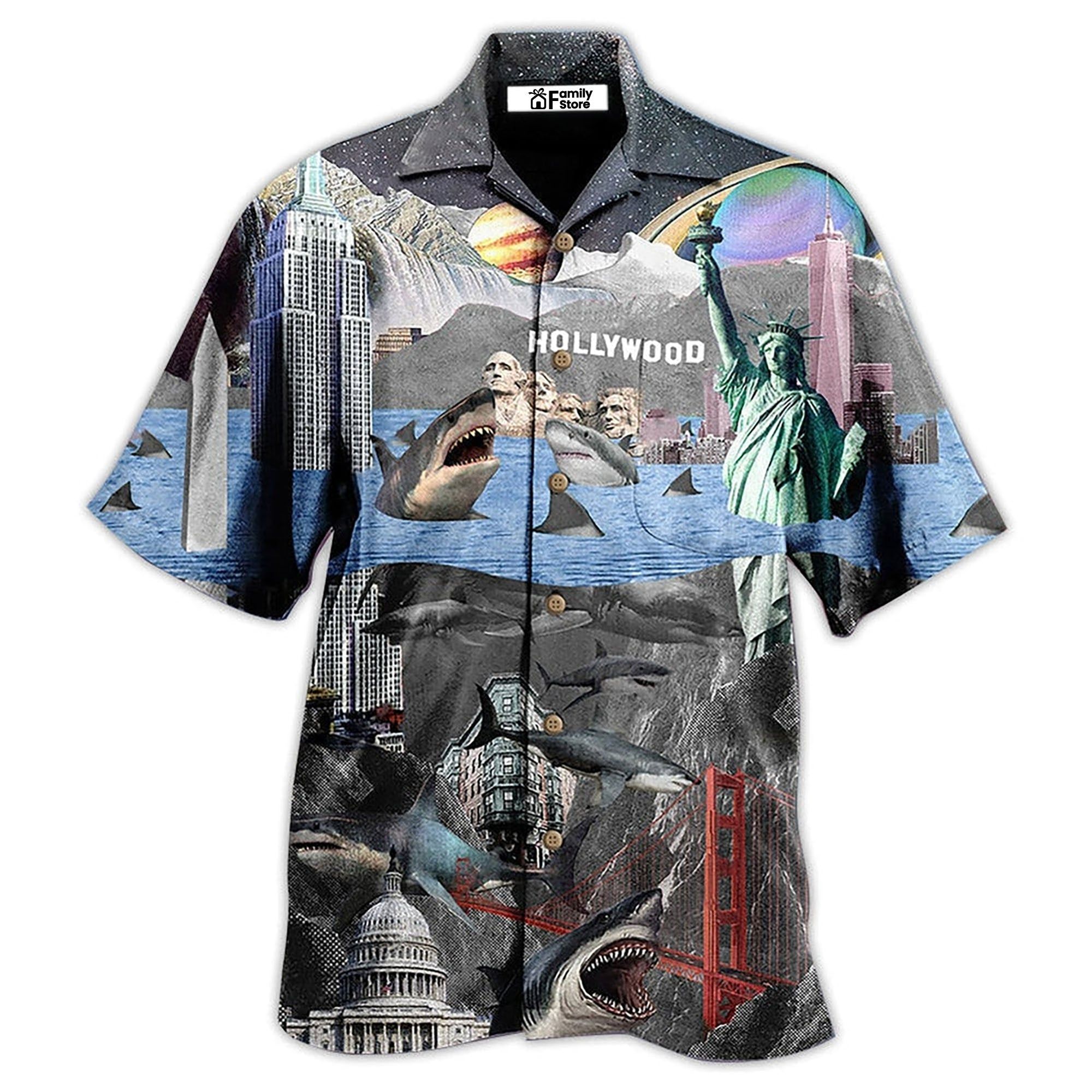 Shark In America Hollywood Hawaiian Shirt Shark In America Hollywood Hawaiian Shirt