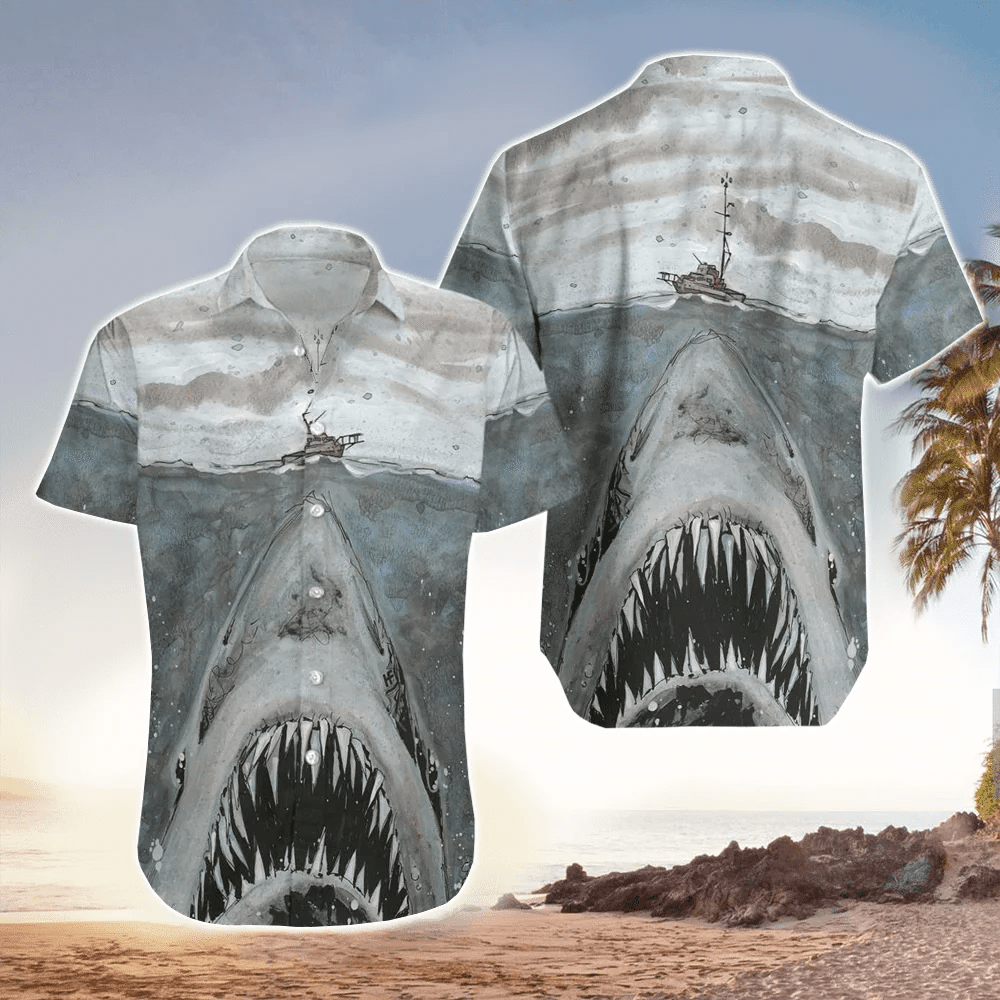 Shark In Ocean Trendy Hawaiian Shirt, Shark Lover Hawaiian For