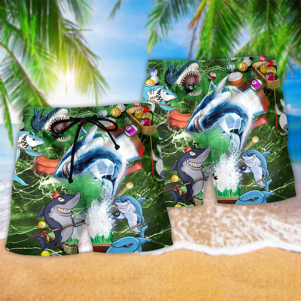 Shark It Takes Lots Of Balls To Play Pool Billiard Trendy Aloha Hawaiian Beach Shorts