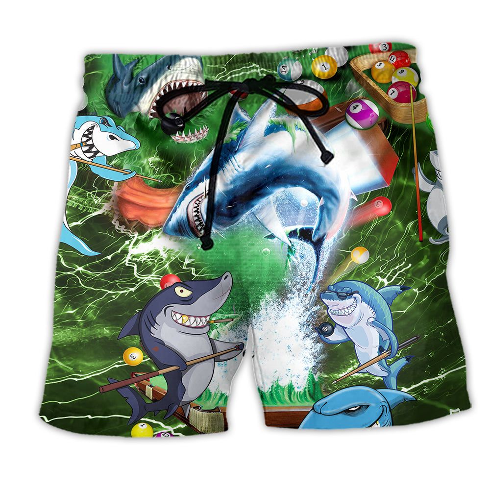 Shark It Takes Lots Of Balls To Play Pool Billiard Trendy Aloha Hawaiian Beach Shorts