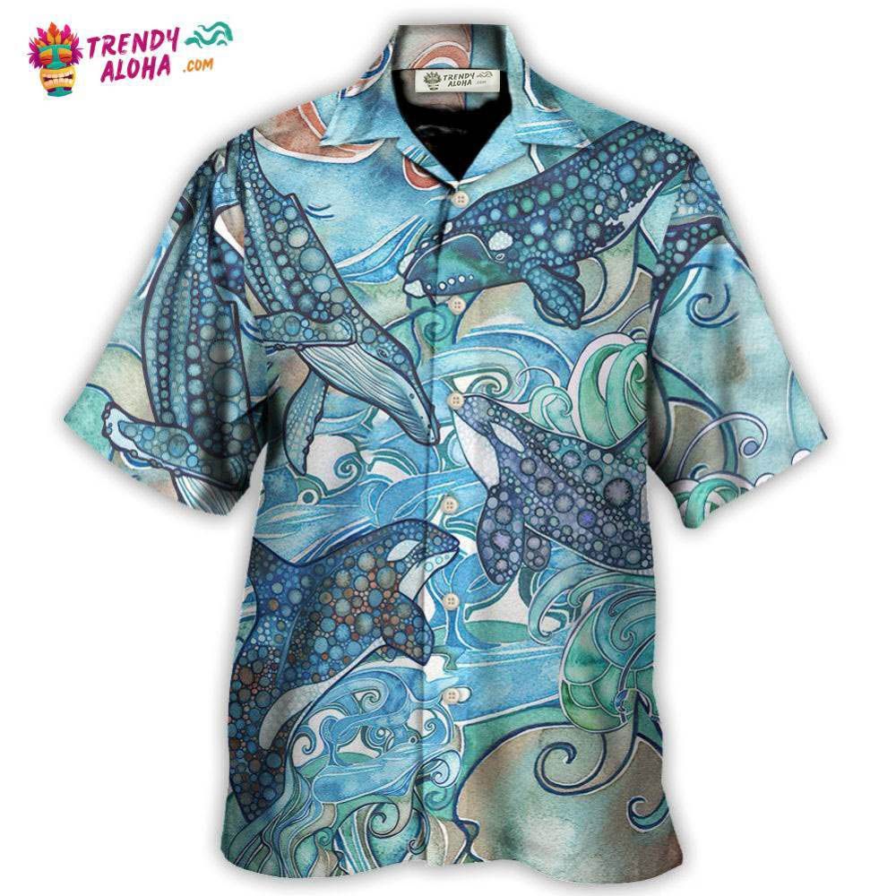 Shark Jumping In The Ocean Stained Glass Hawaiian Shirt – Trendy Aloha