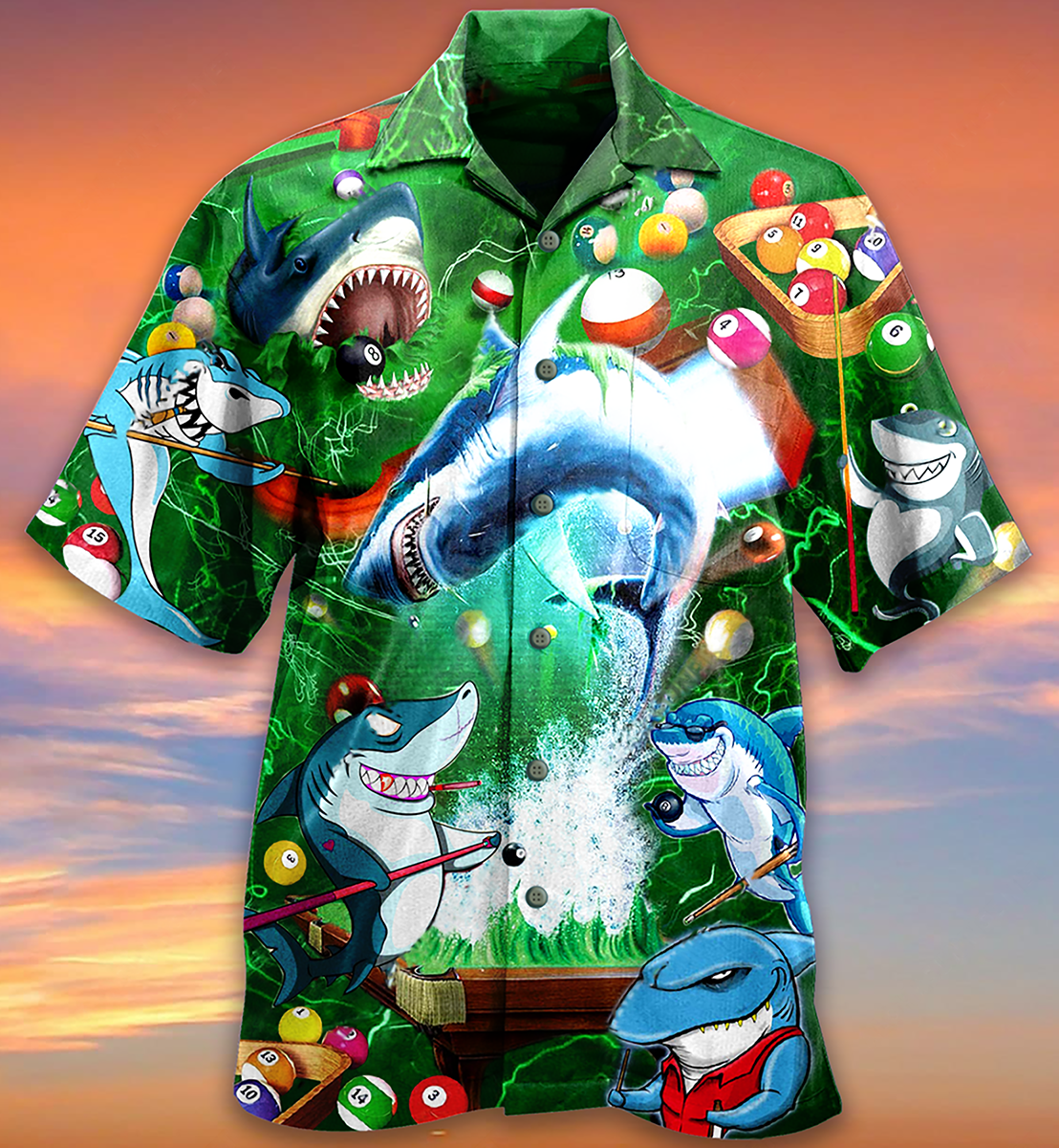 Shark Jumping In The Ocean Stained Glass Hawaiian Shirt