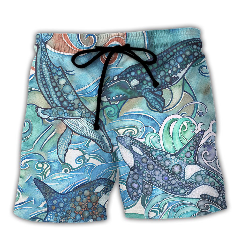 Shark Jumping In The Ocean Stained Glass Trendy Aloha Hawaiian Beach Shorts Shark Jumping In The Ocean Stained Glass Trendy Aloha Hawaiian Beach Shorts