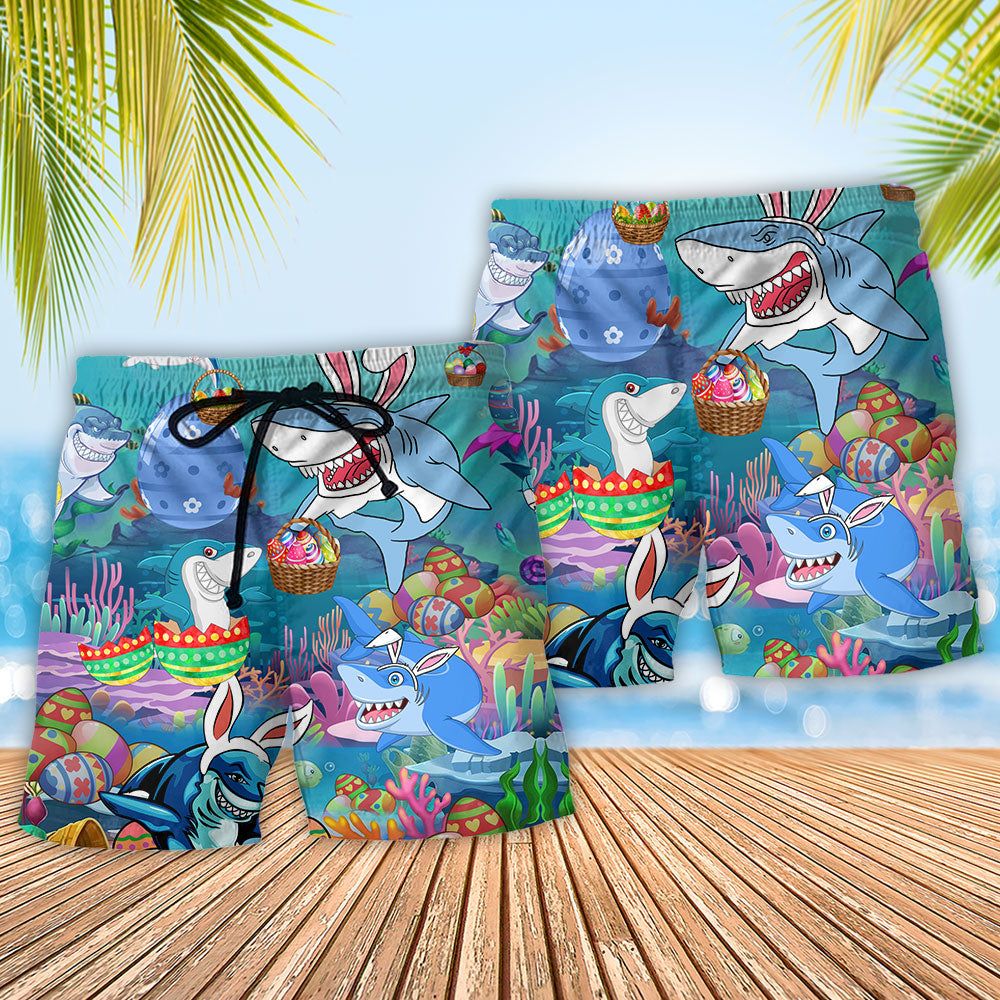 Shark Let’s Enjoy Easter With Sharks Trendy Aloha Hawaiian Beach Shorts