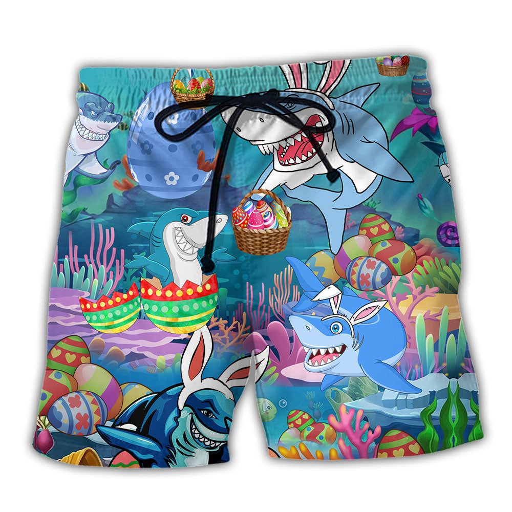 Shark Let’s Enjoy Easter With Sharks Trendy Aloha Hawaiian Beach Shorts
