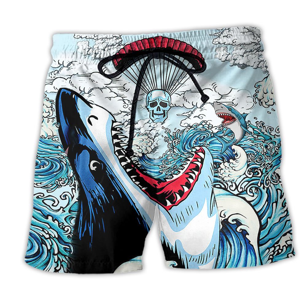 Shark Love Skull Style Hot Air BalloonTrendy Aloha Hawaiian Beach Shorts