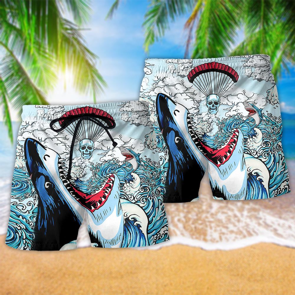 Shark Love Skull Style Hot Air BalloonTrendy Aloha Hawaiian Beach Shorts