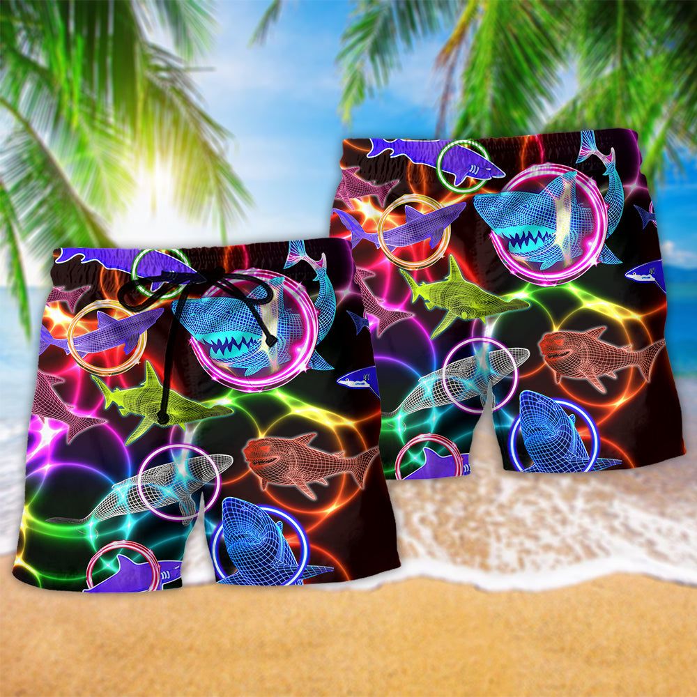 Shark Loves Circle Neon Stunning Trendy Aloha Hawaiian Beach Shorts