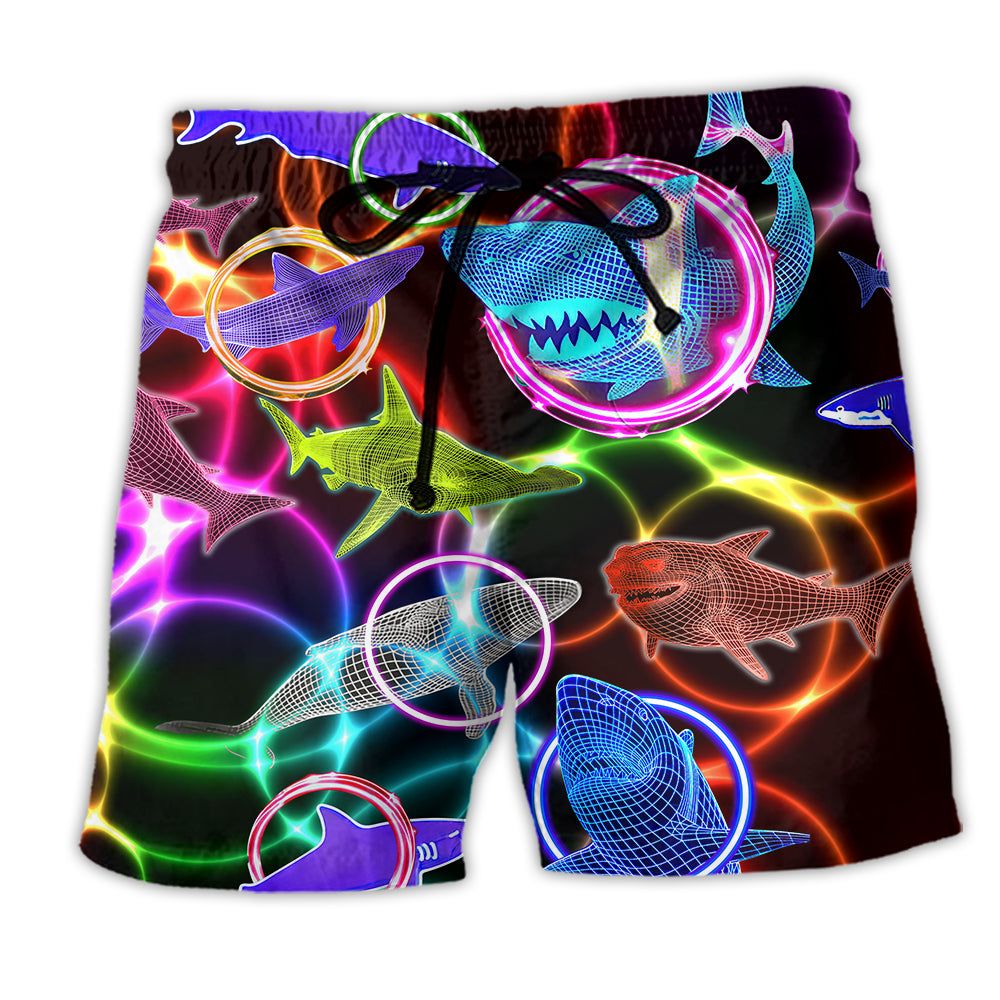 Shark Loves Circle Neon Stunning Trendy Aloha Hawaiian Beach Shorts
