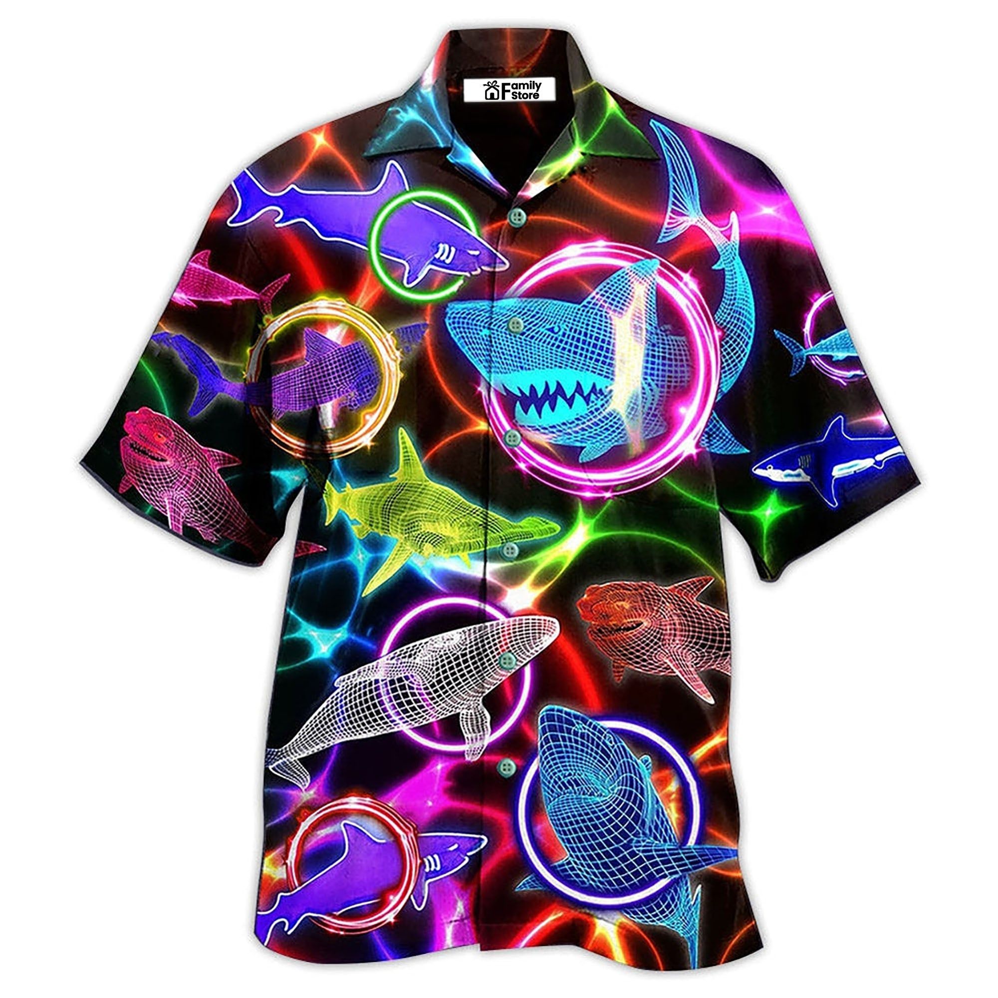 Shark Loves Circle Neon Style Hawaiian Shirt Shark Loves Circle Neon Style Hawaiian Shirt